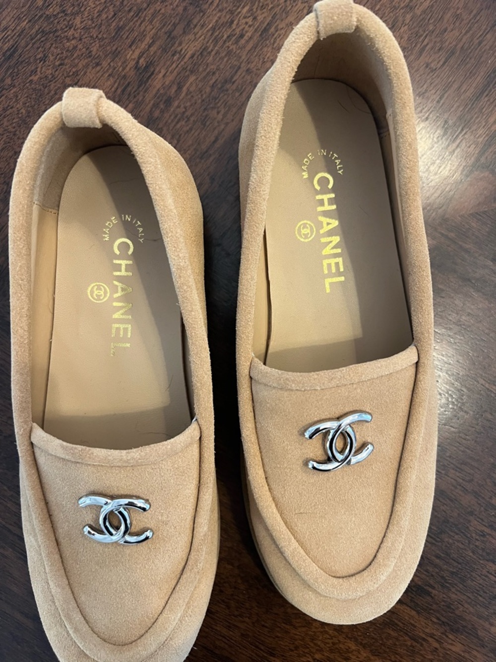 CHANEL Camel Suede CC Logo Loafers - Picture 3 of 5